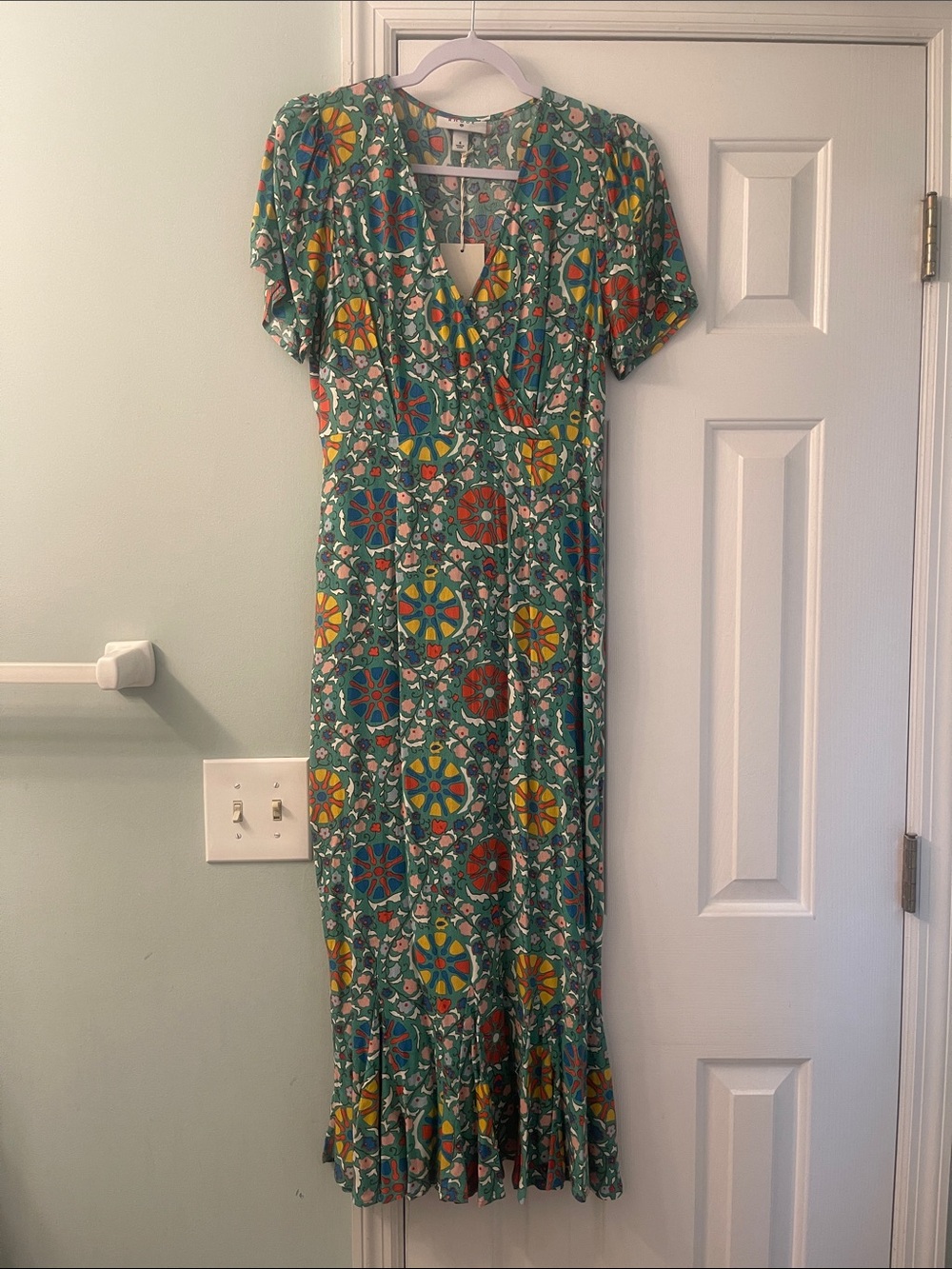 RHODE x Target Green Maxi Dress with Geometric Yellow & Red Medallion Print